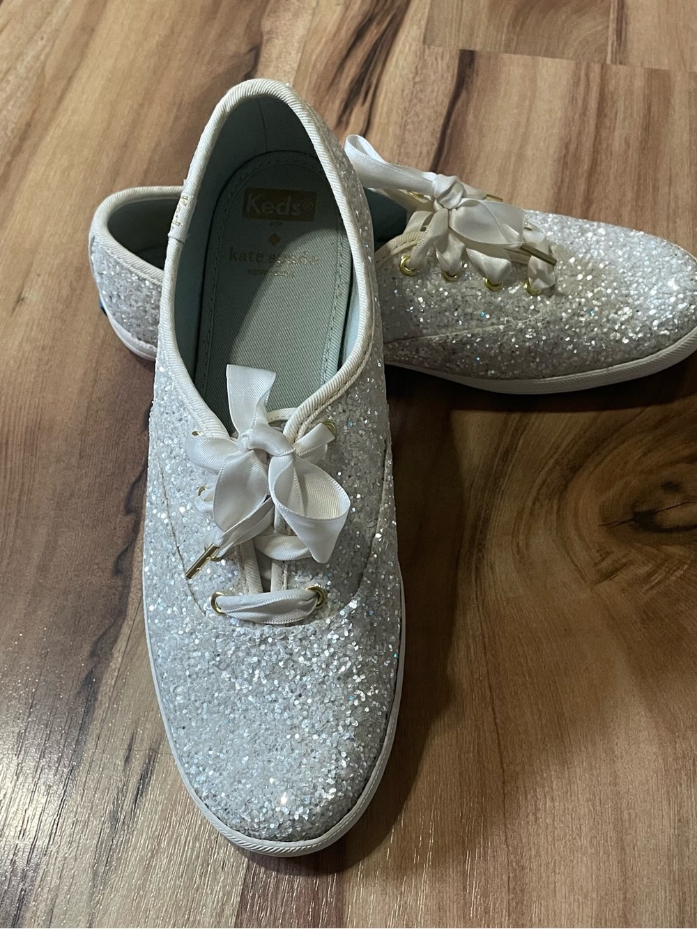 Keds x Kate Spade Champion Glitter Sneakers Satin Ribbon Laces Size 7.5